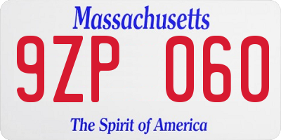 MA license plate 9ZP060