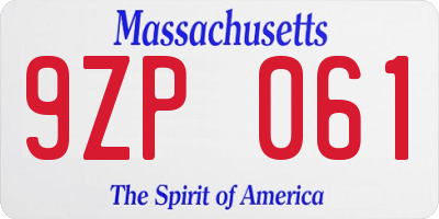 MA license plate 9ZP061