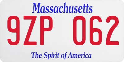 MA license plate 9ZP062