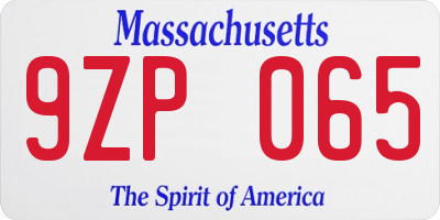 MA license plate 9ZP065