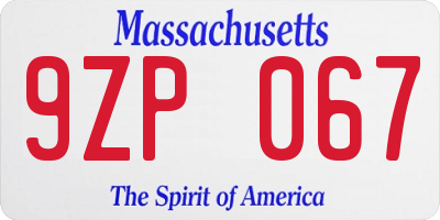 MA license plate 9ZP067