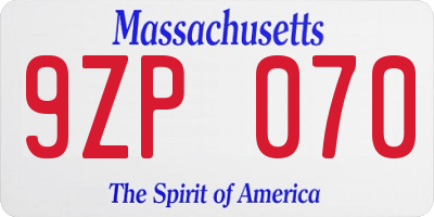 MA license plate 9ZP070