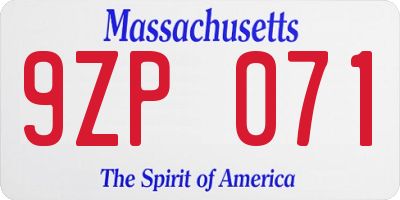 MA license plate 9ZP071
