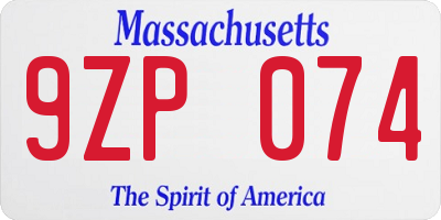 MA license plate 9ZP074