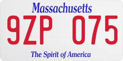 MA license plate 9ZP075