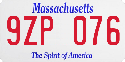 MA license plate 9ZP076