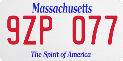MA license plate 9ZP077
