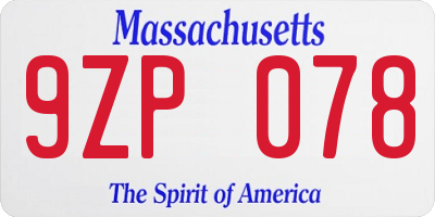 MA license plate 9ZP078