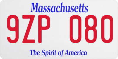 MA license plate 9ZP080