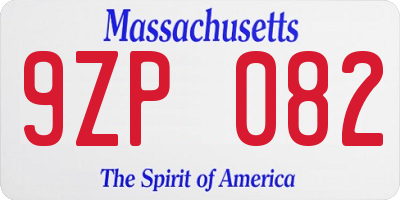 MA license plate 9ZP082