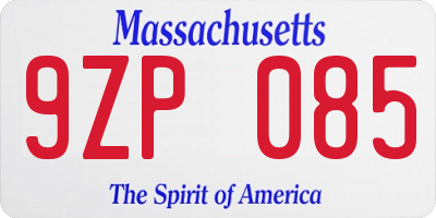 MA license plate 9ZP085