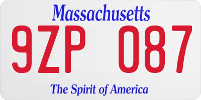 MA license plate 9ZP087