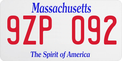 MA license plate 9ZP092