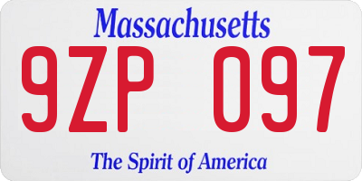 MA license plate 9ZP097