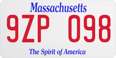 MA license plate 9ZP098