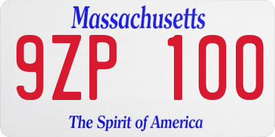 MA license plate 9ZP100