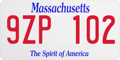 MA license plate 9ZP102