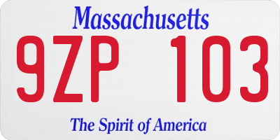 MA license plate 9ZP103