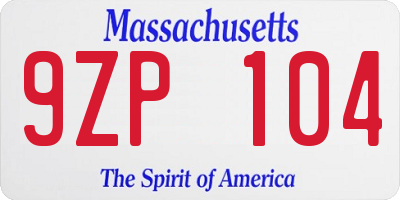 MA license plate 9ZP104