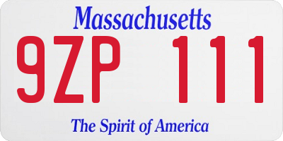 MA license plate 9ZP111