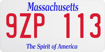 MA license plate 9ZP113