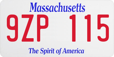 MA license plate 9ZP115