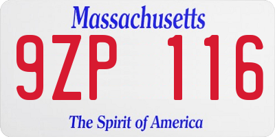 MA license plate 9ZP116