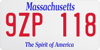 MA license plate 9ZP118