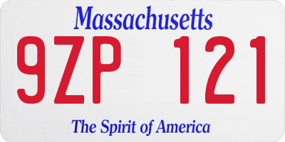 MA license plate 9ZP121