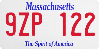 MA license plate 9ZP122