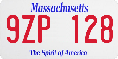 MA license plate 9ZP128