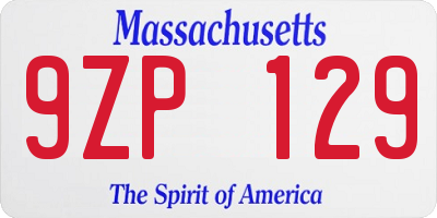 MA license plate 9ZP129