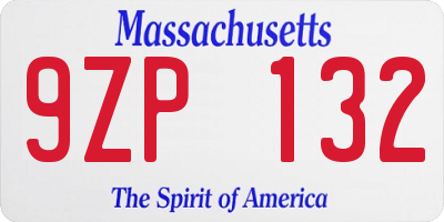 MA license plate 9ZP132