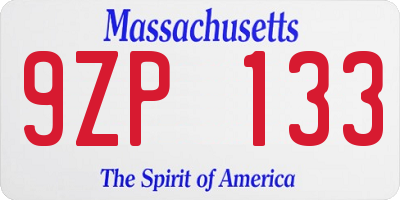 MA license plate 9ZP133