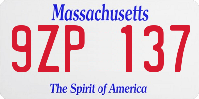 MA license plate 9ZP137