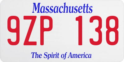 MA license plate 9ZP138