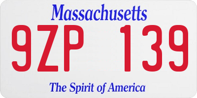 MA license plate 9ZP139