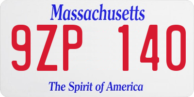 MA license plate 9ZP140