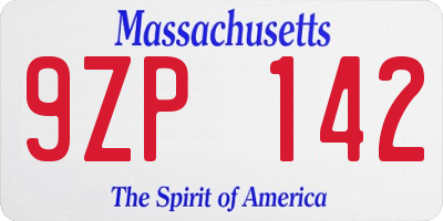 MA license plate 9ZP142