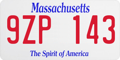 MA license plate 9ZP143