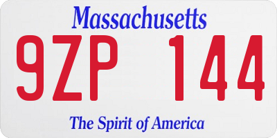 MA license plate 9ZP144