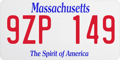 MA license plate 9ZP149