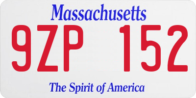 MA license plate 9ZP152