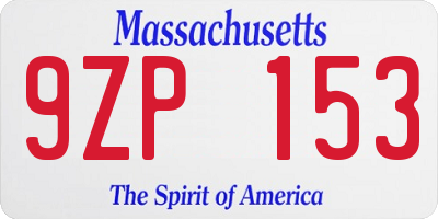 MA license plate 9ZP153