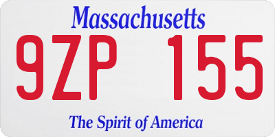 MA license plate 9ZP155