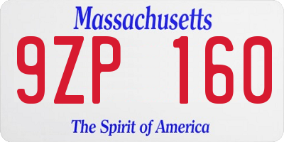 MA license plate 9ZP160