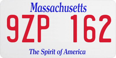 MA license plate 9ZP162