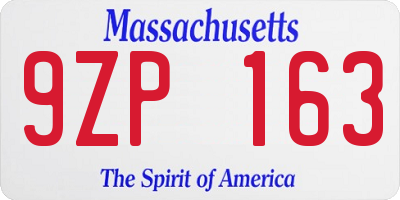 MA license plate 9ZP163