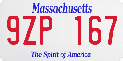 MA license plate 9ZP167