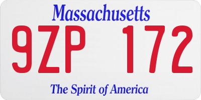 MA license plate 9ZP172